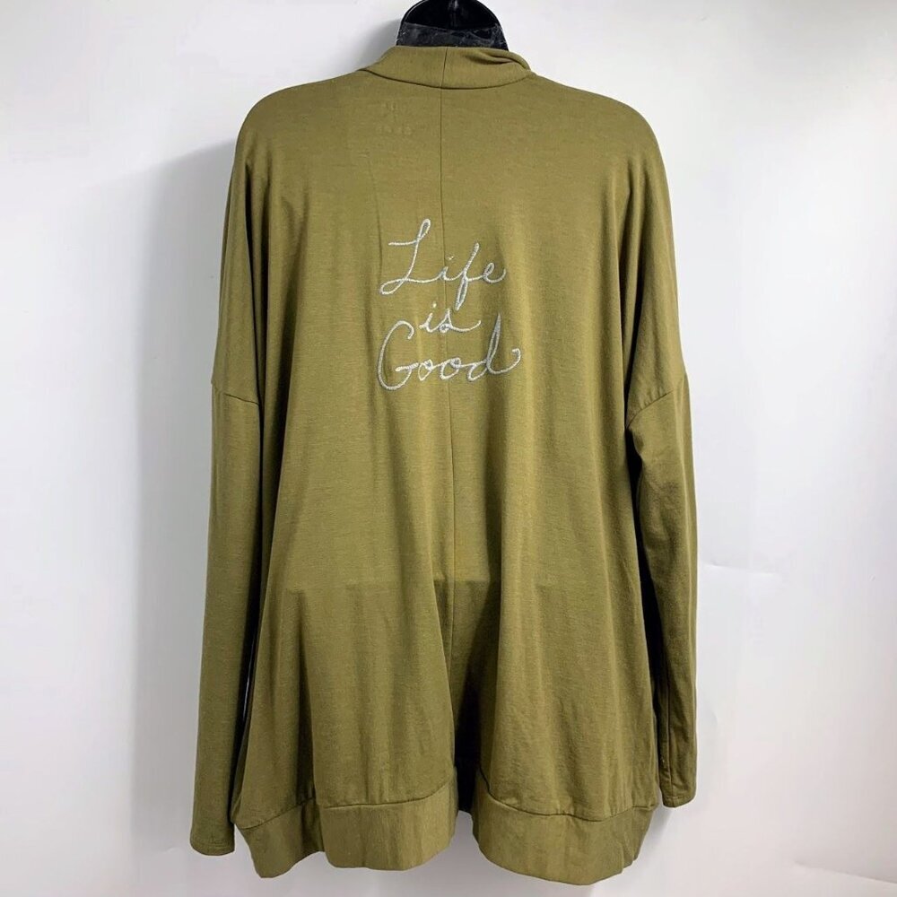 Life Is‎ Good Women's Supreme Embroidered Open Front Cotton Cardigan Size L